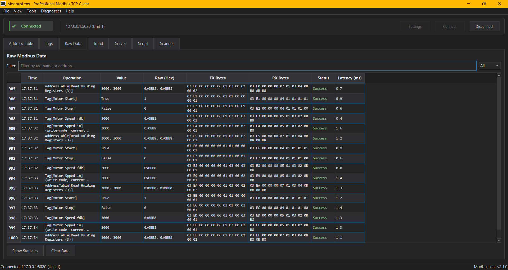 Raw Data view